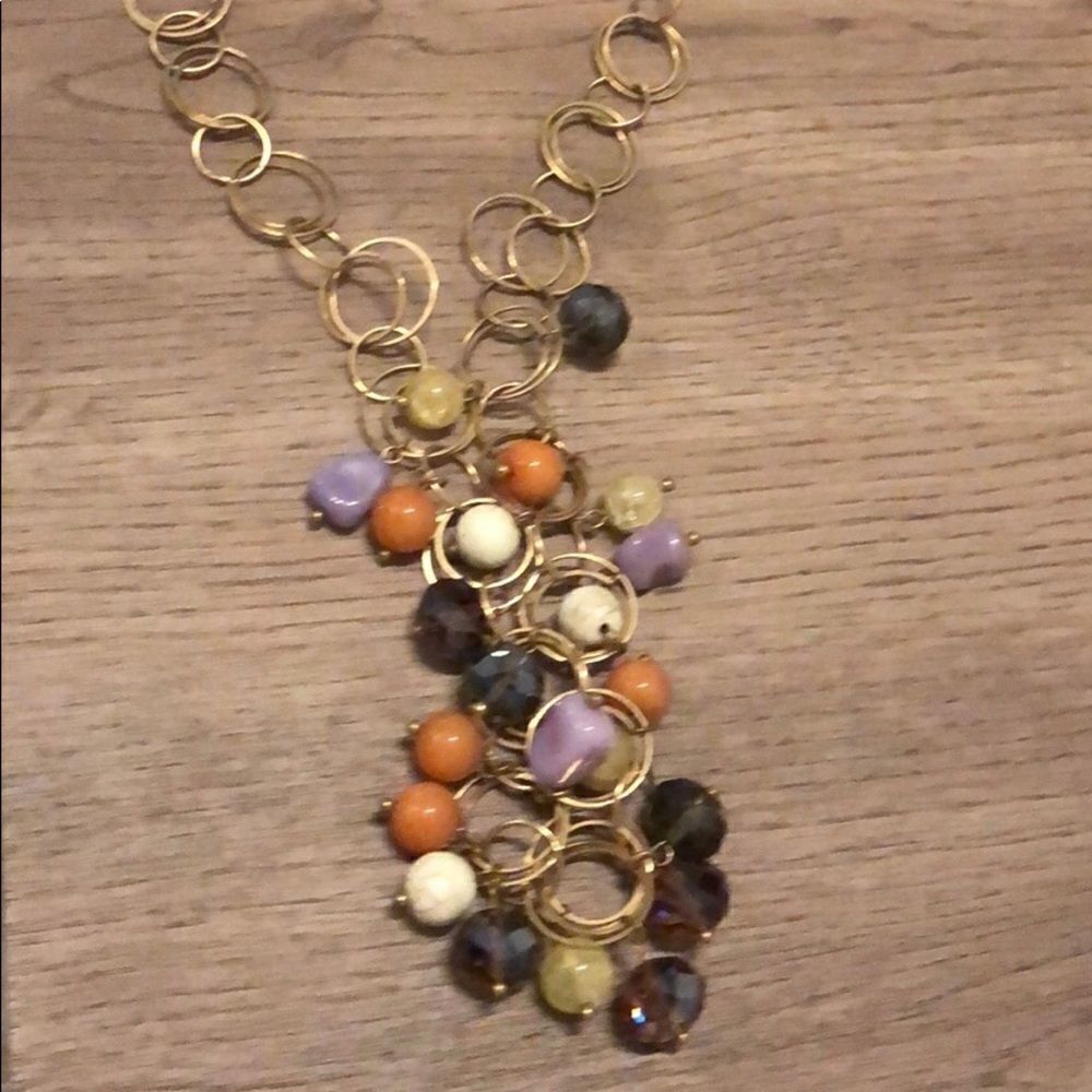 Anthropology Necklace rust gold color with colorful stones impeccable